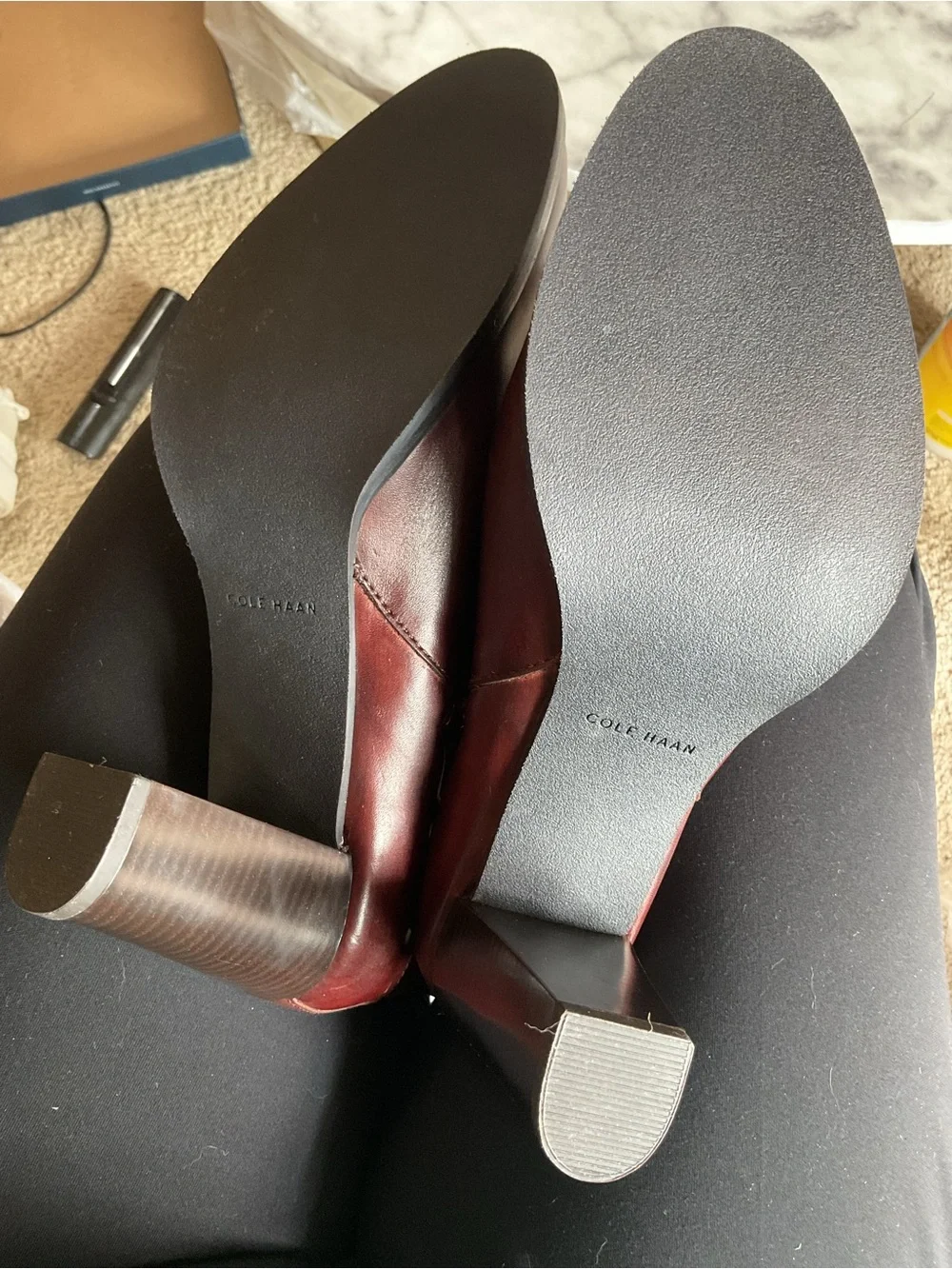 Cole Haan Burgundy Leather Ankle Booties with Side Zip